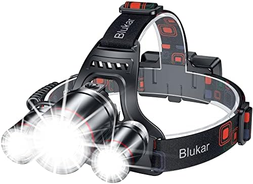 Blukar LED Headlamp Rechargeable,Ultra Bright Headlight with 3 Lights by Blukar