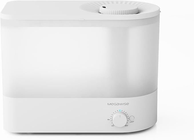 MEGAWISE 2025 Large Capacity Humidifier, 6L Top Fill Design, 50H Runtime, Ultra Quiet Large Capacity Cool Mist for Bedroom, Baby Nursery, Plants, Indoor, Easy to Clean & Fill (White) by MEGAWISE