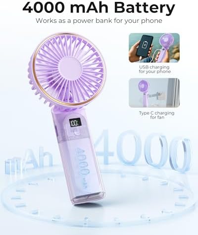 TUNISE Portable Handheld Fan, 4000mAh, 180 Adjustable, 6 Speed Wind, USB Rechargeable Foldable Fan with Real-Time Electricity Display - Image 4