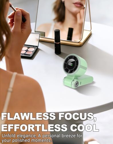 Portable Handheld Turbo Fan - 5 Speed Mini Personal Fan with Strong Airflow, Foldable 3 in 1 Rechargeable Battery Operated Trave Essentials Hand Fans for Indoor/Outdoor Use, Green - Image 4