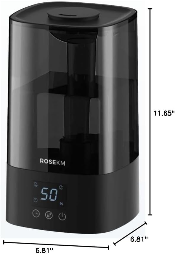 Automatic Humidifiers for Bedroom Large Room, 4.5L Cool Mist Humidifier for Home & Plant with Timer & Humidity Sensor, Last Up to 18H on High Setting, Auto Shut-Off, 360° Nozzle (Black) - Image 9