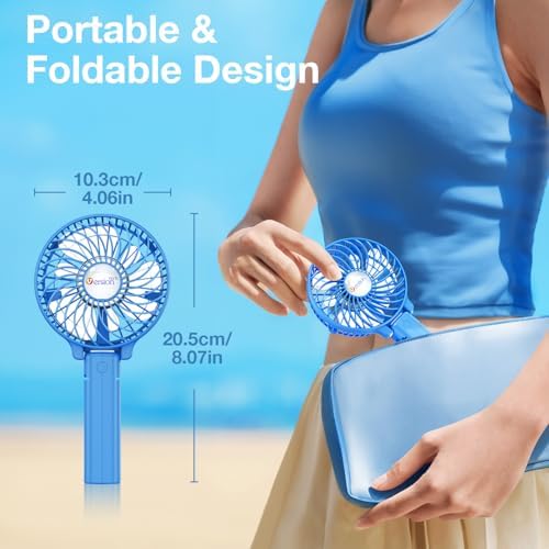 VersionTECH. Portable Handheld Fan, Powerful+Durable+180° Foldable, Mini Hand Fans with USB Rechargeable Battery Operated Cooling Accessories for Personal Use, Travel, Office Blue - Image 5