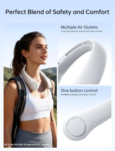 JISULIFE Portable Neck Fan, Hands-Free Bladeless, 5 Speeds, 4000 mAh - Image 4