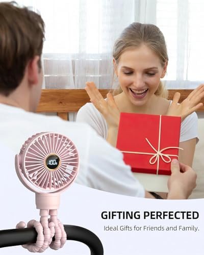 Portable Stroller Mini Fan, Small Rechargeable Personal Cooler w/ 360° Rotation, 3-Speed, Display, Battery Powered Stroller Accessories, Baby Essentials for Car Seat, Crib, Bike, Treadmill, Sakura - Image 7