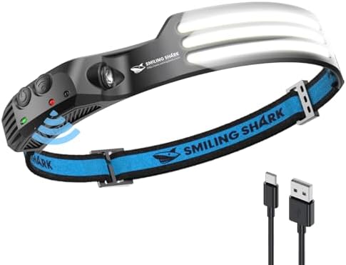 Smiling Shark Integrated LED Headlamp, 230°Wide Angle 3 White Light Strips Waterproof Headlight with Sealed Non-Removable Built-in Battery for Outdoor Night Work by SmilingShark