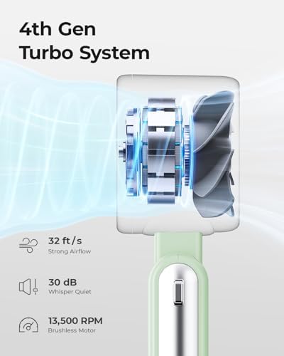 Portable Handheld Turbo Fan - 5 Gear High Speed 4000mAh Rechargeable Mini Personal Hand Fan Blow Cold Air, Battery Operated Travel Essentials, Beach Vacation, Gifts for Women, Men (Green) - Image 4