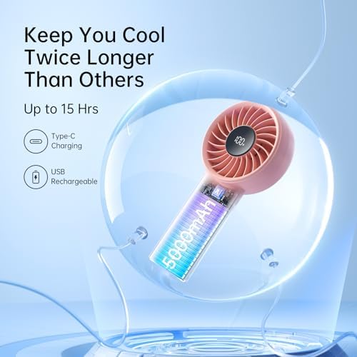 JISULIFE Handheld Portable Fan, 5000mAh Stronger and Longer-Lasting Battery - Image 4
