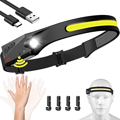 Headlamp Rechargeable, 230° Wide Beam Head Lamp LED with Motion Sensor for Adults - Camping Accessories Gear, Waterproof Head Light Flashlight for Hiking, Running, Repairing, Fishing, Cycling by BIAT