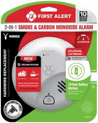 First Alert 10 Year Back Up Hard-Wired w/Battery Back-Up Ionization Smoke and - Image 2