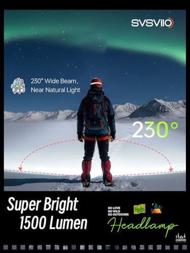 svsviio K0206*2PCS 1500 Lumens Rechargeable LED Headlamp,Super Bright 230° Wide Beam Head lamp,3 Modes,Lightweight,IPX5,Head Lights for Forehead,Hard Hat Flashlight for Adults Camping Essentials Gear - Image 2