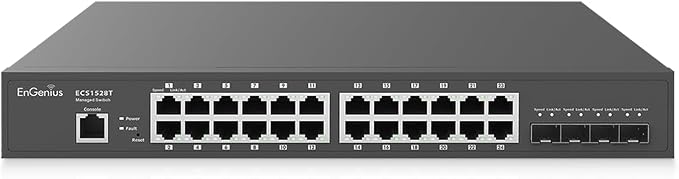 EnGenius Cloud Managed ECS1528T 24-Port 13” Compact Gigabit Switch w/ 4 SFP+ by EnGenius