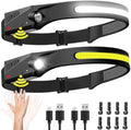 Headlamp Rechargeable 2PCS, 230° Wide Beam Head Lamp LED with Motion Sensor for Adults - Camping Accessories Gear, Waterproof Head Light Flashlight for Hiking, Running, Repairing, Fishing, Cycling by BIAT
