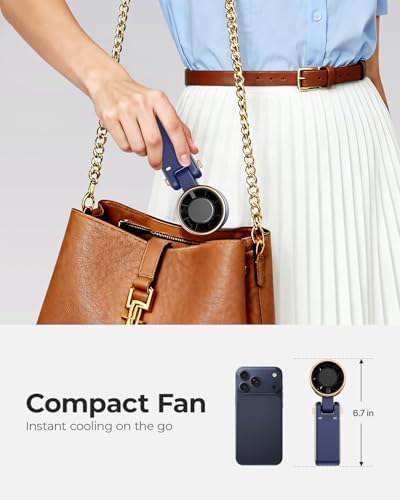 Portable Handheld Turbo Fan - 5 Gear High Speed 4000mAh Rechargeable Mini Personal Hand Fan Blow Cold Air, Battery Operated Travel Essentials, Beach Vacation, Gifts for Women, Men (Navy Blue) - Image 6