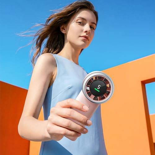 WHATOOK Portable Handheld Turbo Fan, 5 Speeds Mini Personal Fan with 4000mAh Rechargeable Battery, Small Pocket Fan for Travel Essentials, Beach, Office, Gifts for Women Men - Light pink - Image 2