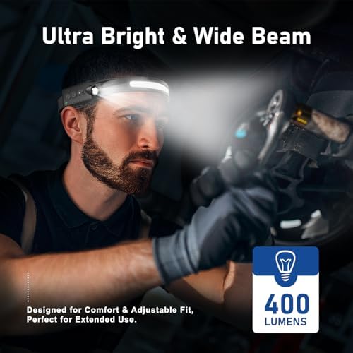 Nessciera Rechargeable LED Headlamp, 400 Lumens, 230° Wide Beam, USB-C, IPX4, 5 Modes — Lightweight, Adjustable Headband; Hard Hat Clips for Camping, Hiking, Running, Repairs & Gift (4 pack, Black) - Image 6
