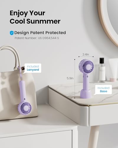 Gaiatop Mini Portable Fan, Small and Powerful, Cute Design 3 Speed Personal Handheld fan and Desktop with Base, Lightweight USB Rechargeable for Travel Lash Makeup Girl Women Summer Gift Purple - Image 2