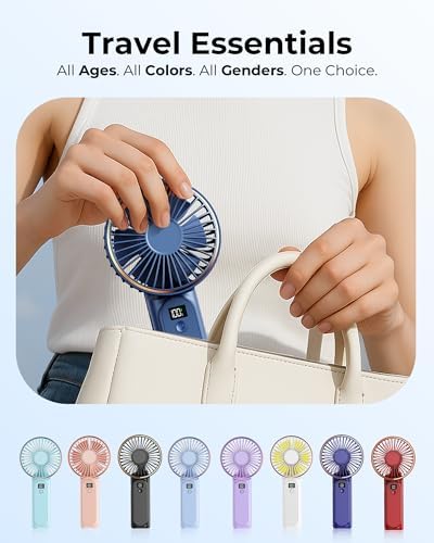 TUNISE Portable Handheld Fan, Portable Fan Rechargeable, 4000mAh, 180° Adjustable, 6 Speed Wind, Display Electricity in Real Time, USB Rechargeable Foldable F an, Quiet Personal Fan with Power Bank - Image 6