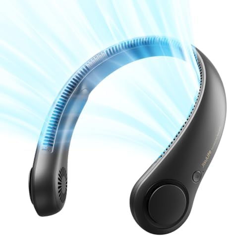 JISULIFE Portable Neck Fan, Hands-Free Bladeless, 5 Speeds, 4000 mAh by LivechillStaycool