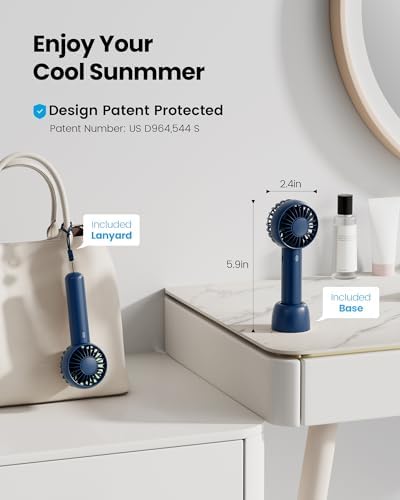 Gaiatop Mini Portable Fan, Navy Blue, Cute Design, Powerful Wind, Handheld and Desktop, Rechargeable Battery - Image 2