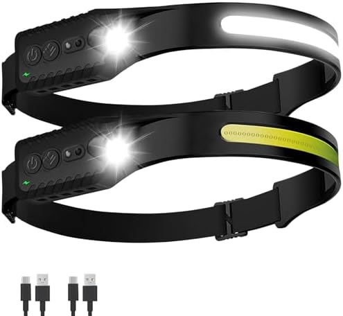Headlamp Rechargeable (2-Pack), LED Head Lamp Flashlight, 230° Wide Beam Headband Light, 400 Lumen Super Bright, USB-C Rechargeable Lightweight Headlight for Running, Fishing, Hiking, Camping by Unknown