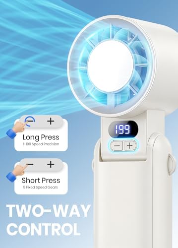 Portable Handheld Turbo Fan, 1-199 Speed Adjustable, White - Image 4