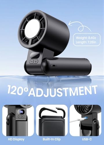 Portable Handheld Turbo Fan, 1-199 Speed Adjustable, Dark Black - Image 6