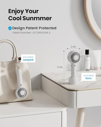 Gaiatop Mini Portable Fan, Small and Powerful, Cute Design 3 Speed Personal Handheld fan and Desktop with Base, Lightweight USB Rechargeable for Travel Lash Makeup Girl Women Summer Gift White - Image 2