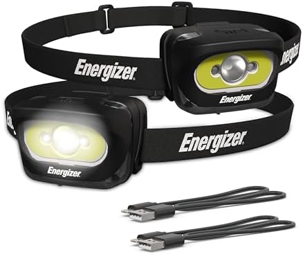 Energizer LED Rechargeable Headlamp (2-Pack), Black, LED Headlamp with Red Light Option, USB Charging Cables Included, Black by Energizer