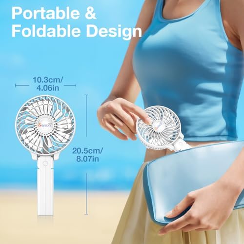 VersionTECH. Portable Handheld Fan, Powerful+Durable+4000mAh+180° Foldable, Mini Table Fans with USB Rechargeable Battery Operated Cooling Accessories for Personal Use, Travel, Office White - Image 4