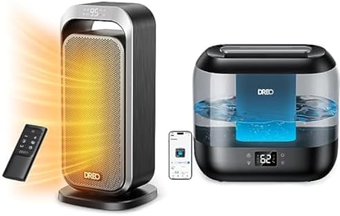 DREO Space Heater Indoor, Portable Heater with 70°Oscillation, Solaris 317 + DREO 4L Smart Humidifiers for Bedroom, Quiet Supersized Cool Mist Ultrasonic Humidifier by DREO