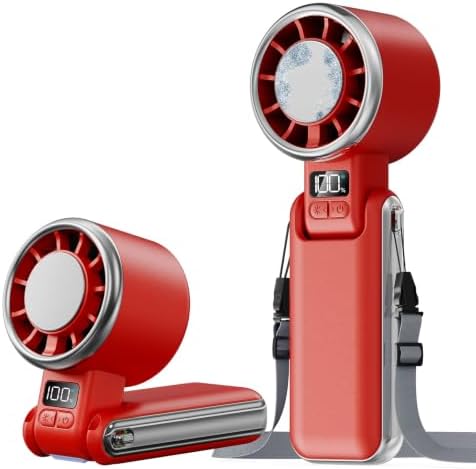 SHEWIND Portable Handheld Fan with Ice Cooling - 5 Gear High Speed Turbo Personal Fan Rechargeable, Up to 11 Hrs, Mini Hand Fans for Travel Essentials, Beach Vacation, Gifts for Women, Men (Red) by SHEWIND