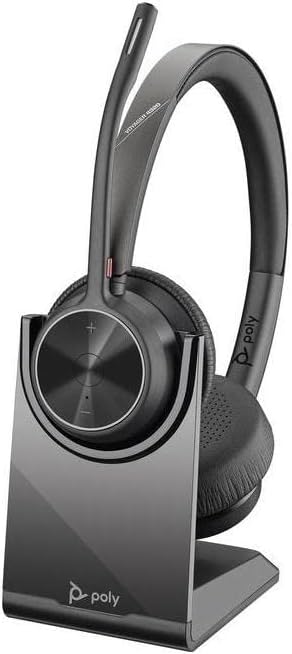 Poly - Voyager 4320 UC Wireless Headset + Charge Stand (Plantronics) - Headphones with Boom Mic - Connect to PC/Mac via USB-A Bluetooth Adapter, Cell Phone via Bluetooth - Works with Teams, Zoom &More | Charge Stand, Headphones with Boom Mic, Connect t... by Poly