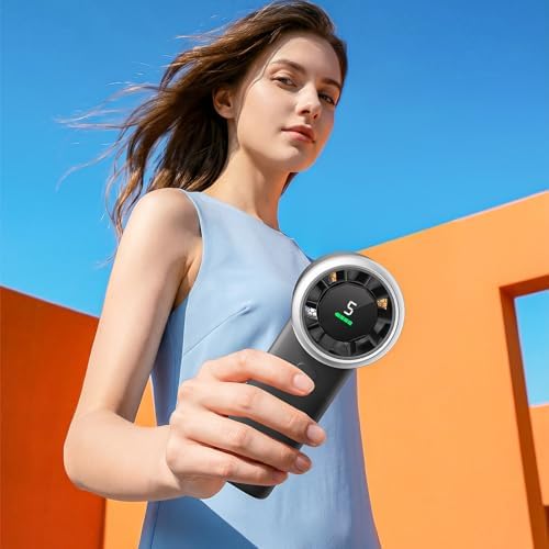 WHATOOK Portable Handheld Turbo Fan, 5 Speeds Mini Personal Fan with 4000mAh Rechargeable Battery, Small Pocket Fan for Travel Essentials, Beach, Office, Gifts for Women Men - Matte Black - Image 2