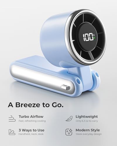 Portable Handheld Turbo Fan - 5 Gear High Speed 4000mAh Rechargeable Mini Personal Hand Fan Blow Cold Air, Battery Operated Travel Essentials, Gifts for Women, Men (Dew Drop Blue) - Image 2