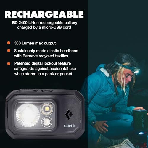 BLACK DIAMOND Storm 500-R Headlamp, Rechargeable, Dimmable Bright, BD Black - Image 2