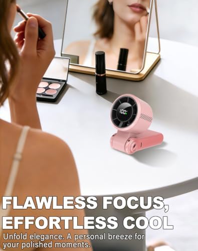Portable Handheld Turbo Fan - 5 Speed Mini Personal Fan with Strong Airflow, Foldable 3 in 1 Rechargeable Battery Operated Trave Essentials Hand Fans for Indoor/Outdoor Use, Pink - Image 4