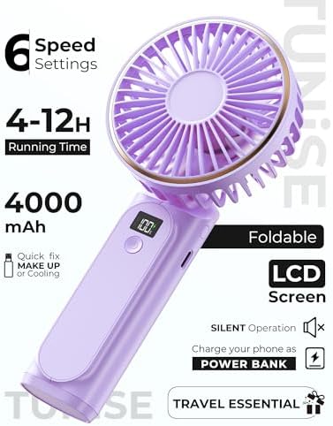 TUNISE Portable Handheld Fan, 4000mAh, 180 Adjustable, 6 Speed Wind, USB Rechargeable Foldable Fan with Real-Time Electricity Display - Image 2
