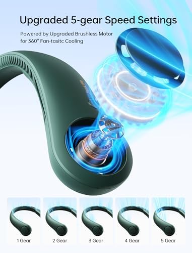 JISULIFE Portable Neck Fan, Hands Free Bladeless Fan, 5 Speeds, 4000 mAh - Image 3