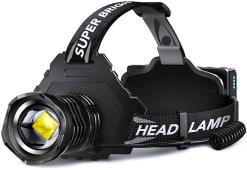 AKNEAR Rechargeable LED Headlamp Super Bright, 99000 High Lumens Head Lamp Zoomable, 25Dys+ Runtime & 12 Mode & Lightweight Comfort & 125° Adjustable Waterproof Head Light for Outdoor by AKNEARHeadlampRechargeable