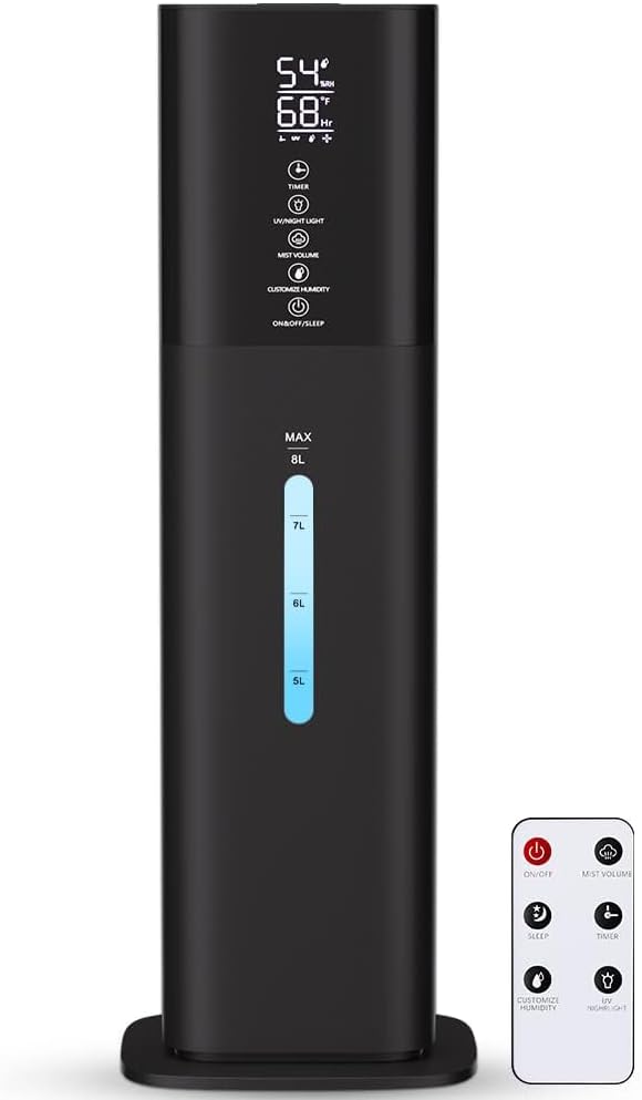 Humidifiers Large Room Bedroom with 7 Colors Light, 2.1Gal(8L) 3 Speed Quiet Ultrasonic Cool Mist Humidifier with 360° Nozzle, Humidity Setting, Timer,Aroma Box for Home Plant Baby Yoga Sleep (Black) by HumidifiersLargeRoomBedroom