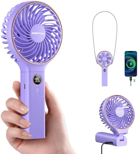 SWEETFULL Handheld Fan, Portable Fan, 5000mAh Rechargeable Battery, 6 Speed Wind, LED Display, Personal Mini Travel Fan with Backup Power, Hand Held Fan USB Foldable Electric Fan for Women Girl by SWEETFULL