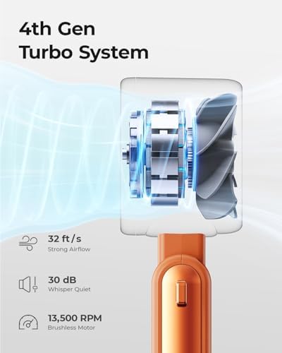 Portable Handheld Turbo Fan - 5 Gear High Speed 4000mAh Rechargeable Mini Personal Hand Fan Blow Cold Air, Battery Operated Travel Essentials, Gifts for Women, Men (Cosmic Orange) - Image 4
