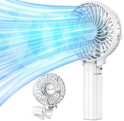 VersionTECH. Portable Handheld Fan, Powerful+Durable+4000mAh+180° Foldable, Mini Table Fans with USB Rechargeable Battery Operated Cooling Accessories for Personal Use, Travel, Office White by VersionTECH
