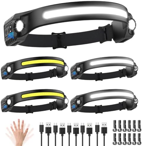 ZioeYiue Headlamp Rechargeable 5PCS, 230°Wide Beam LED Head Lamp for Adults by ZIOEYIUE