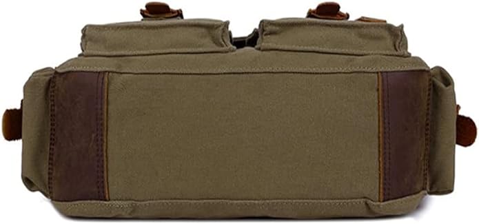 Sechunk Vintage Military Leather Canvas Laptop Bag Messenger Bags Medium - Image 4