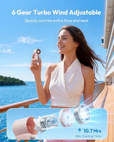 Gaiatop Portable Handheld Mini Fan, 6 Speeds 16900 RPM High Velocity Personal Fan with LED Display, USB Rechargeable, Mini Fan with Lanyard for Makeup, Travel, Outdoor Fan for Women Girl Gift, Pink - Image 2