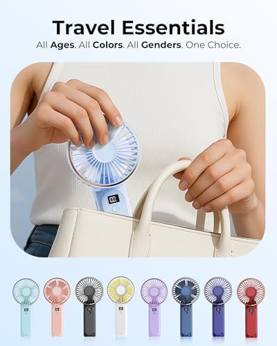 TUNISE Portable Handheld Fan, Portable Fan Rechargeable, 4000mAh, 180° Adjustable, 6 Speed Wind, Display Electricity in Real Time, USB Rechargeable Foldable Fan, Quiet Personal Fan as Power Bank - Image 6