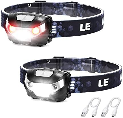 Lighting EVER LED Headlamp Rechargeable IPX4 Waterproof Headlight 2 Pack by Lepro