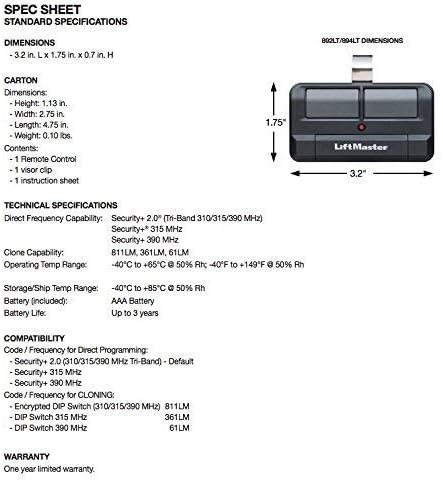 LiftMaster 892LT Two-Button Security+ 2.0 Learning Garage Door Opener Remote - Image 2