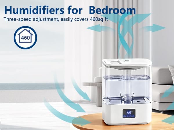 KZF 4L Top Fill Humidifiers for Bedroom & 60H Runtime - Cool Mist Humidifier, 3 Mist Levels, 8H Timer, Essential Oil Tray, Humidity Display, Quiet for Bedroom, Baby, Plants, Large Room (White, 4L) - Image 4